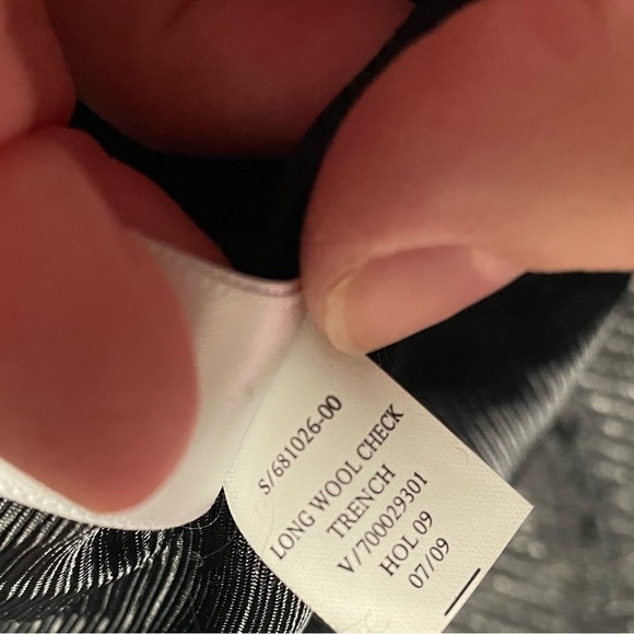 Banana Republic Trench Coat wool Italian fabric check plaid black gray small P - Picture 5 of 5